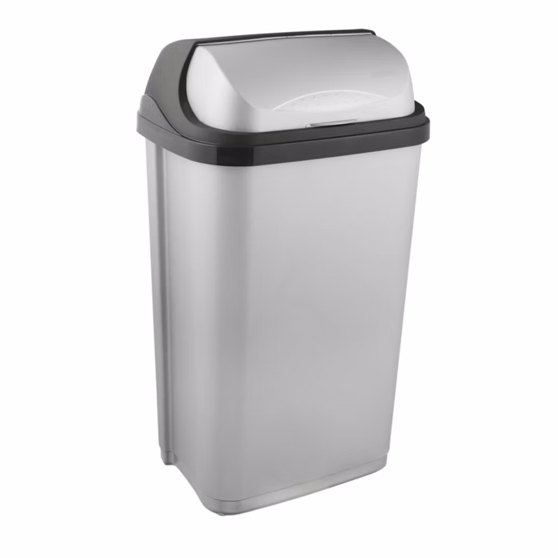 Kosz na śmieci Keeeper Rasmus 50l, srebrny 39 x 29,5 x 67,5 cm z uchylną pokrywą z tworzywa PP, 1 szt.
