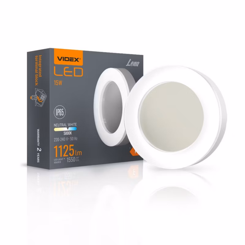 Kinkiet ścienny zewnętrzny Videx Lena biały LED 15W 5000K 1550lm IP65 wym: 19 x 19 x 4,2 cm tworzywo sztuczne – 1 szt.