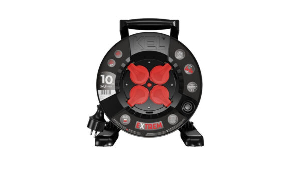 Przedłużacz bębnowy EXTREME LINE 4 gniazda z/u IP44 16A H05RR-F 3×1,5 10m czarny W-100020