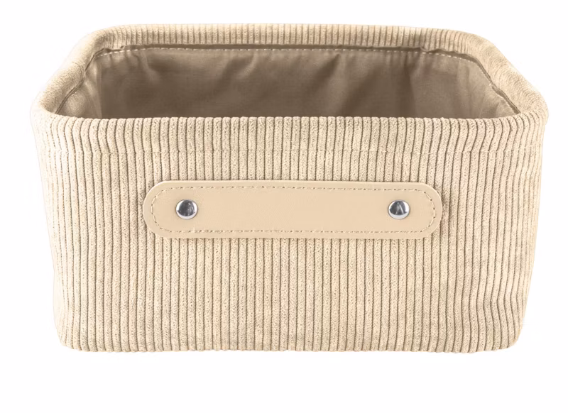 Koszyk łazienkowy Kleine Wolke Bedford beżowy, sztruks, 17×11,5×22 cm, poliester, 1 szt.