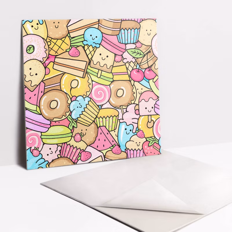 Kafelki samoprzylepne Tulup 30×30 cm Kolorowe rysunkowe słodycze 9 szt.
