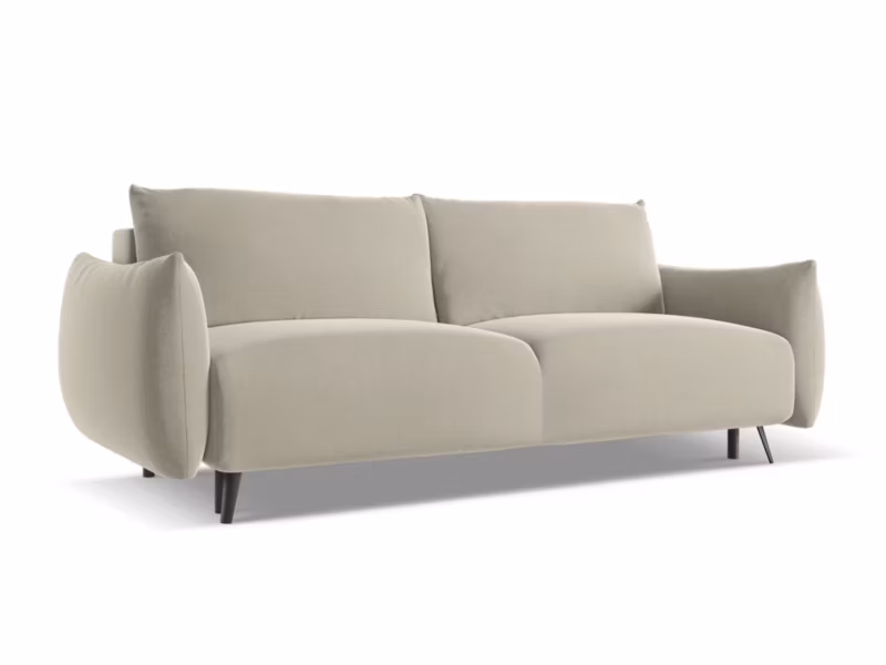 Kanapa 3-osobowa z funkcją spania LaMiaSofa GENOVA z tkaniny welwetowej 230×105 cm perłowy 1 szt.