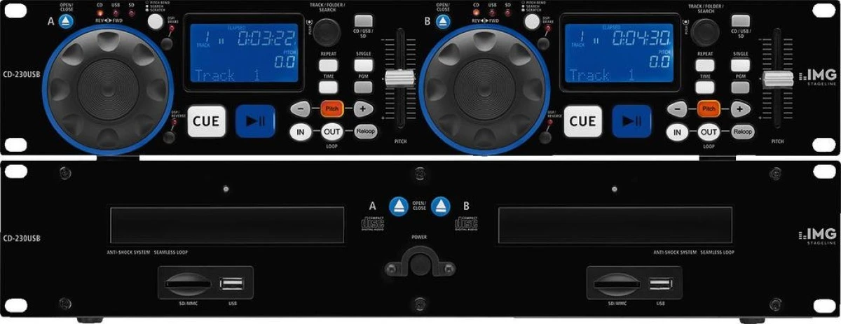 Podwójny odtwarzacz CD/MP3 dla DJ, z interfejsem USB 2.0 oraz czytnikiem kart SD/MMC CD‑230USB