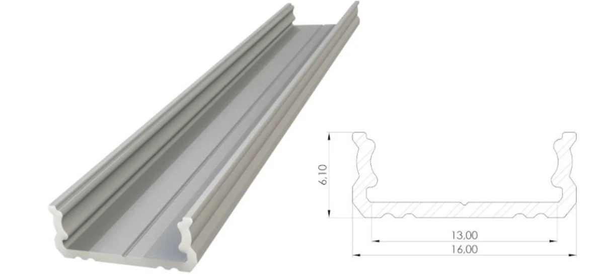 Nawierzchniowy profil LED anoda srebrny 6x16mm 2010mm AL12‑GLS1‑AS‑2020 GLALU