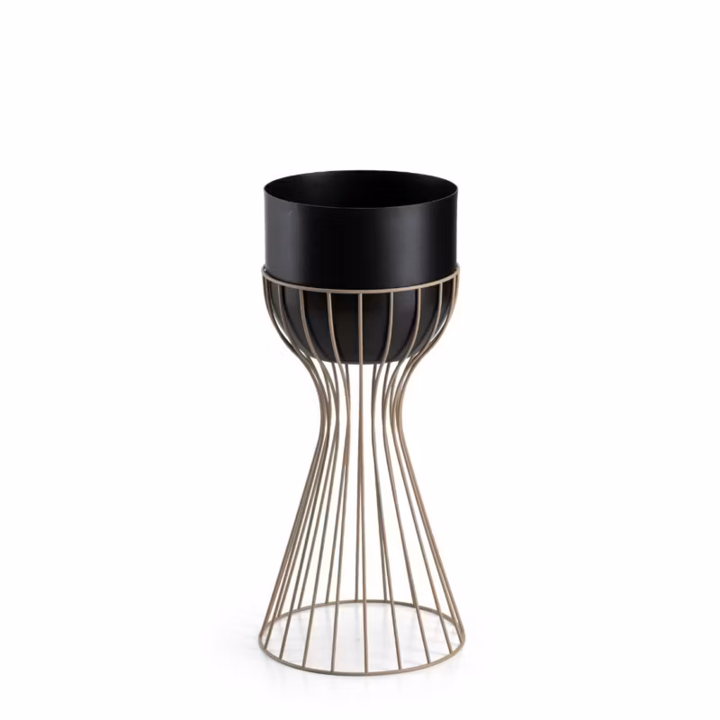 Kwietnik stojący HowHomely metalowy taupe z czarną osłonką 46 cm 1 szt.