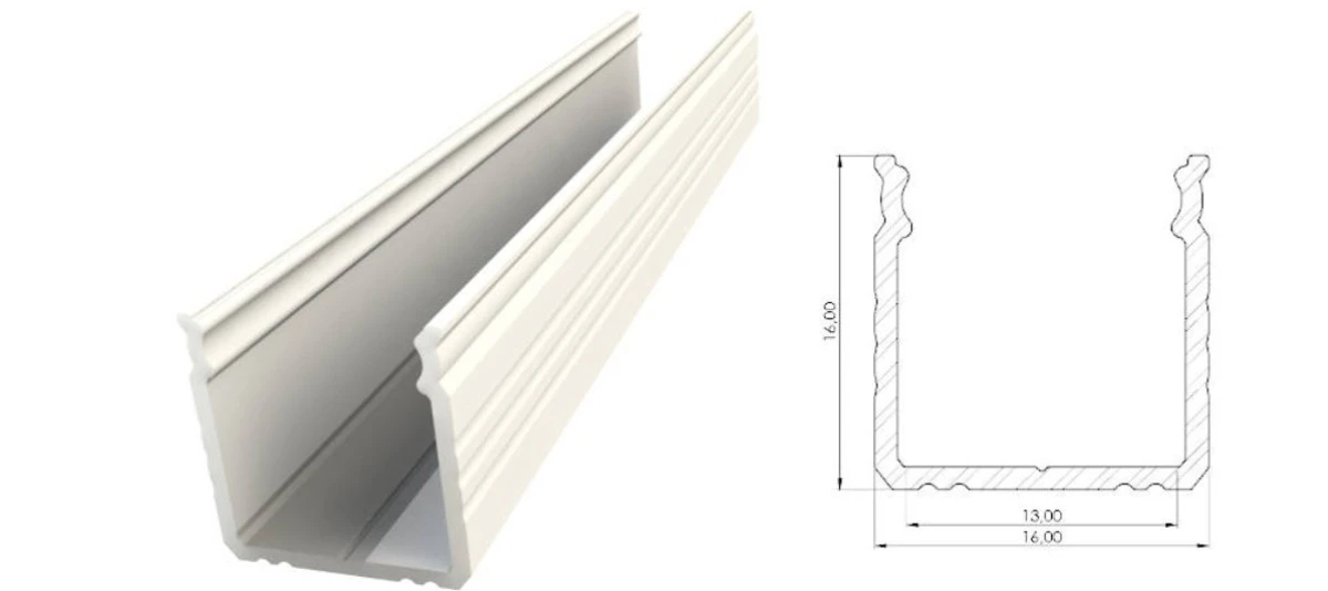 Nawierzchniowy profil LED biały lakier 16x16mm 3030mm AL12‑GLS3‑LW‑3000 GLALU