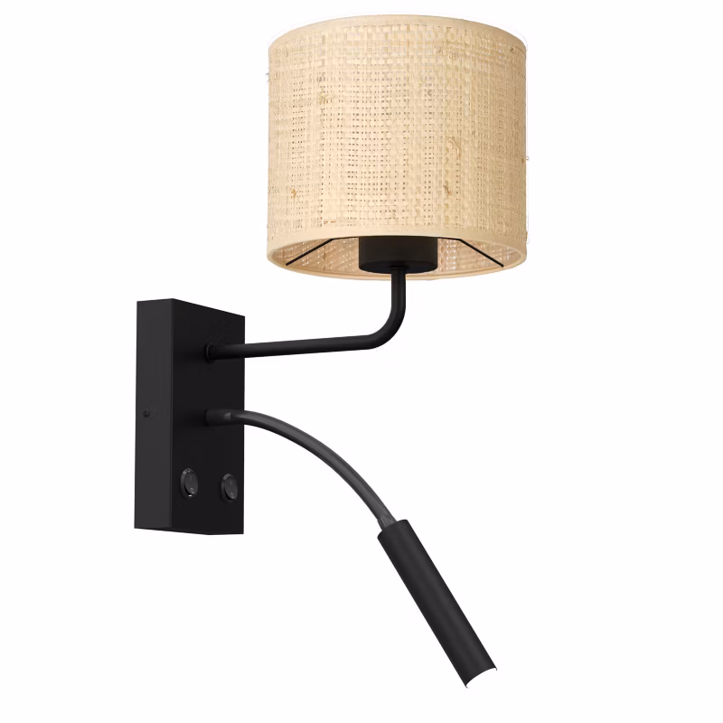 Kinkiet ścienny Luminex Rattan czarny mat-kremowy do czytania z włącznikiem 1 x E27+G9 x 15W IP20 wym: 38 x 18 x 26 cm – 1 szt.