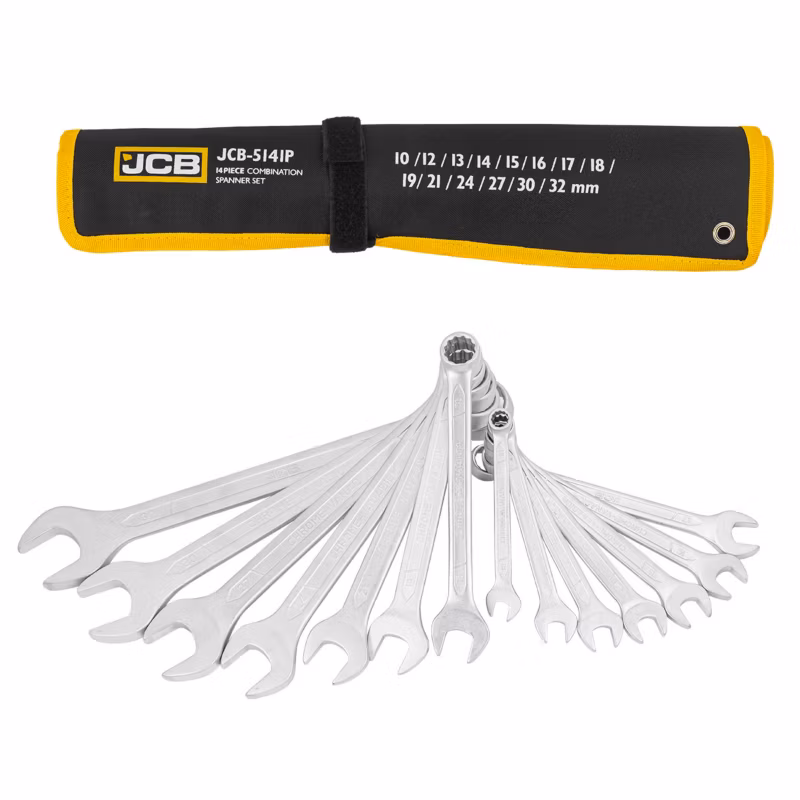 Klucze płasko JCB oczkowe 10-32 mm 14 sztuk płachta 1szt.