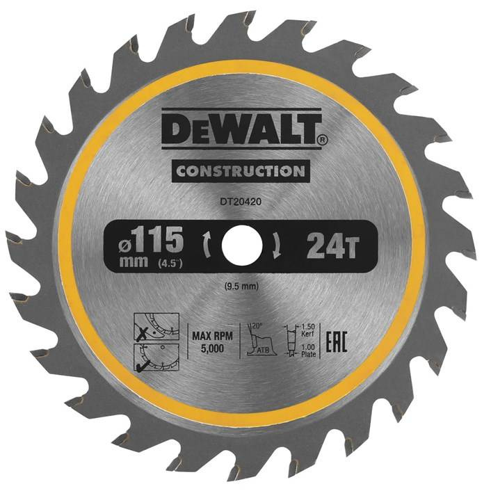 Tarcza do cięcia drewna 115×9,5 mm/24 zęb. DT20420-QZ DeWALT