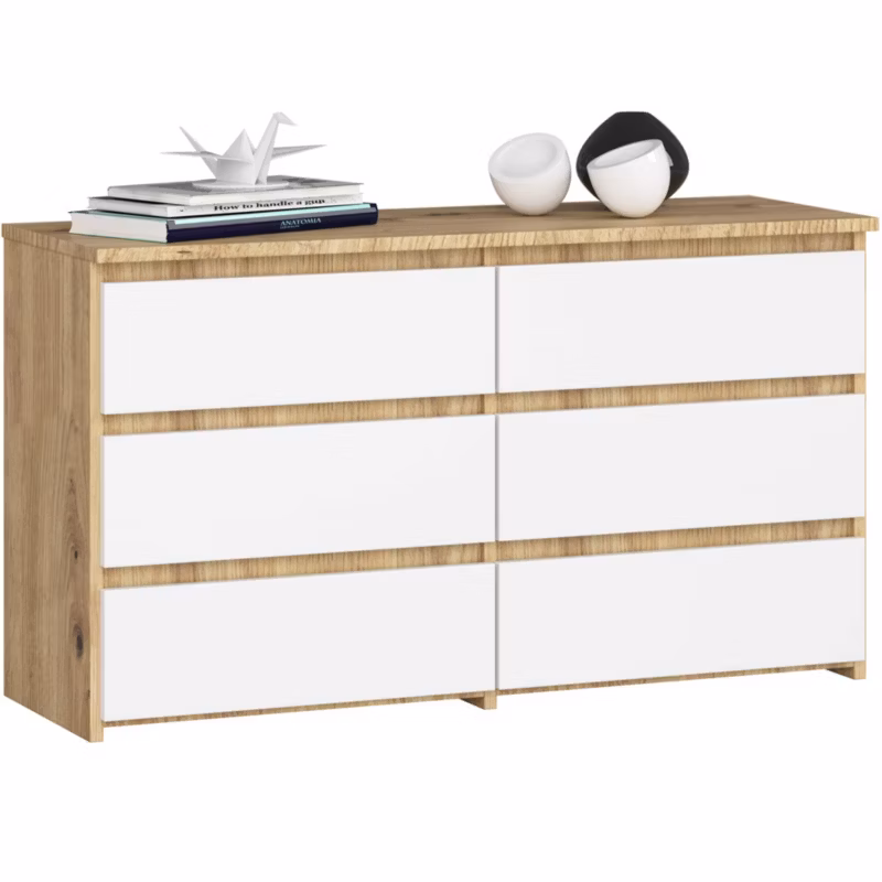 Komoda Akord CL100 Dąb Artisan 100 cm 6 szuflad kolor Biały mat 100x35x57 cm 1 szt.