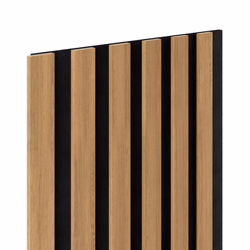 Lamele ścienne 6L Marbet Design WOODLINE SLIM 270×30 cm Dąb jasny na czarnym filcu 4 szt.