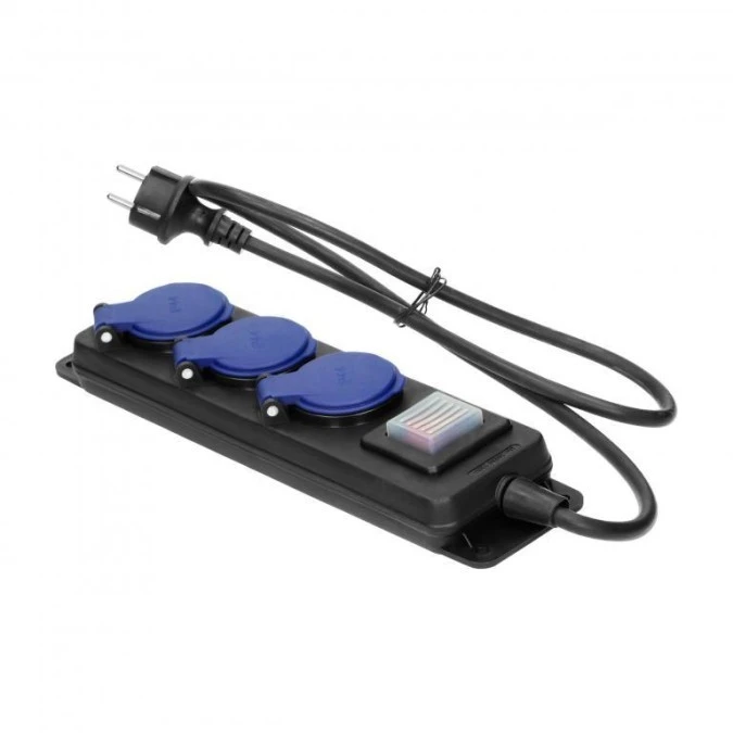 Przedłużacz warsztatowy bryzgoszczelny z wyłącznikiem IP44, 3 gniazda 2P+Z IP44, przewód gumowy, H05RR‑F 3×1,5mm²,OR‑AE‑13296/3M