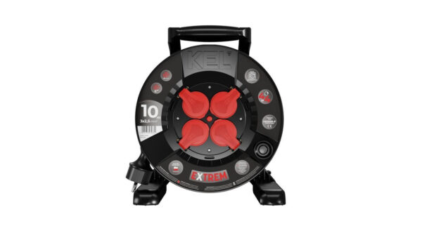 Przedłużacz bębnowy EXTREME LINE 4 gniazda z/u IP44 16A H05RR-F 3×2,5 10m czarny W-100021