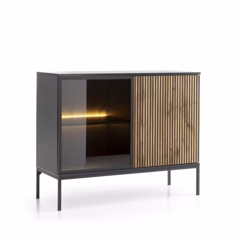 Komoda Bettso Sentino 104 cm ryflowana z oświetleniem LED czarny grafit dąb wotan 1szt.
