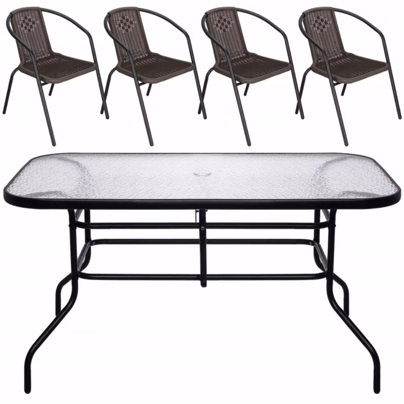 Komplet mebli ogrodowych Springos stół prostokątny 120 x 70 cm krzesła metalowe 4 szt. 1 kpl.