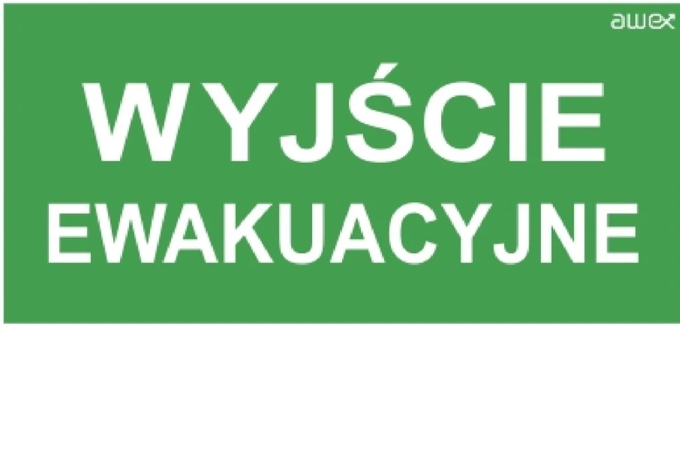 Piktogram PN21 100×200 WYJŚCIE EWAKUACYJNE logo awex ( ISO7010)