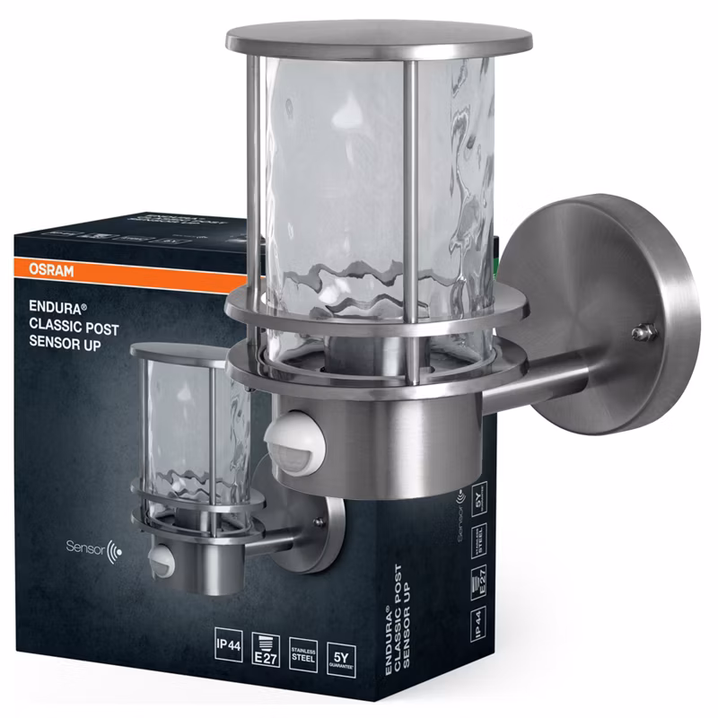 Kinkiet Ogrodowy Endura Osram Lampa Elewacyjna Zewnętrzna Latarnia E27 Aluminium IP44 z Czujnikiem Ruchu i Zmierzchu 1 szt.