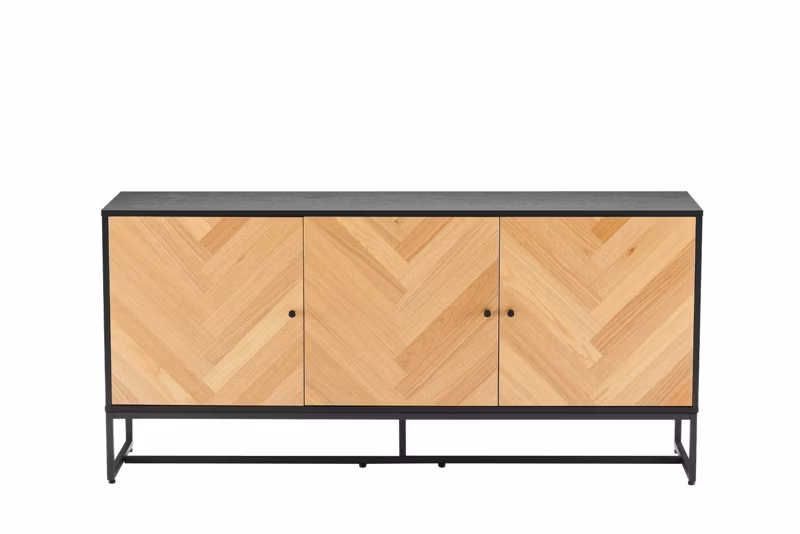 Komoda Clar INTESI komoda 160 cm dąb czarny fronty jodełka metalowe nogi nowoczesna do salonu 1 szt.
