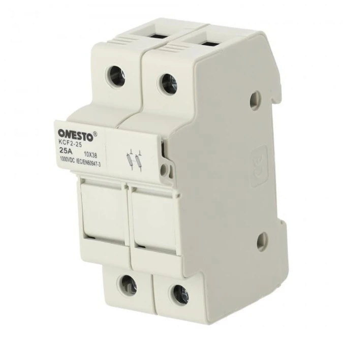 Podstawa bezpiecznikowa 25A 2‑biegunowa 2P (1000V DC) 2‑modułowa na wkładki 10x38mm ONESTO