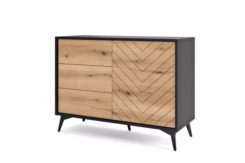 Komoda z szufladami Bettso Diamond 104 cm do salonu dąb evoke czarny mat 1szt.