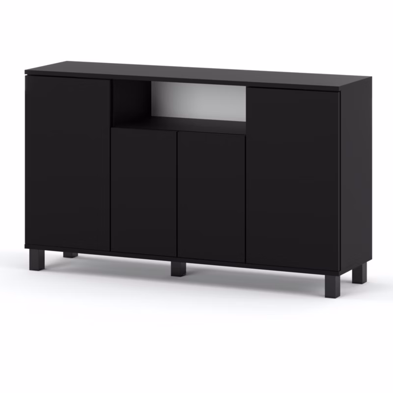Komoda Hurtownia-Mebli 4 Drzwi Bruno 140cm Czarny Mat Czarny Mat 140x35x80 cm 1szt.