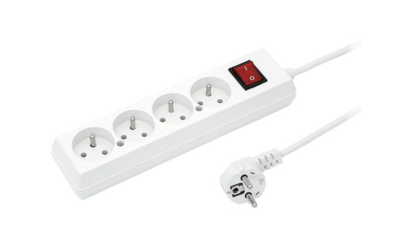 Przedłużacz z wyłącznikiem 4-gniazda z/u 10A 1,5m /OMY 3×1/ biały PS-470WS T-105940