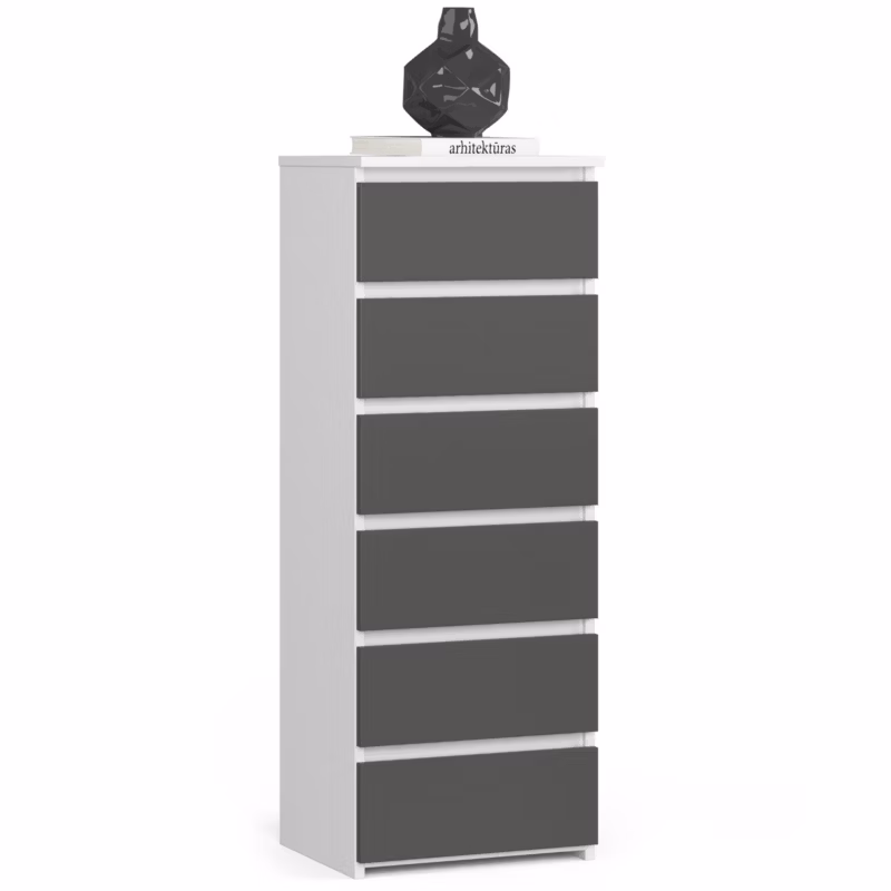 Komoda Akord CL6 Biały 40 cm 6 szuflad fronty kolor Grafit Szary mat 40x35x109 cm 1 szt.