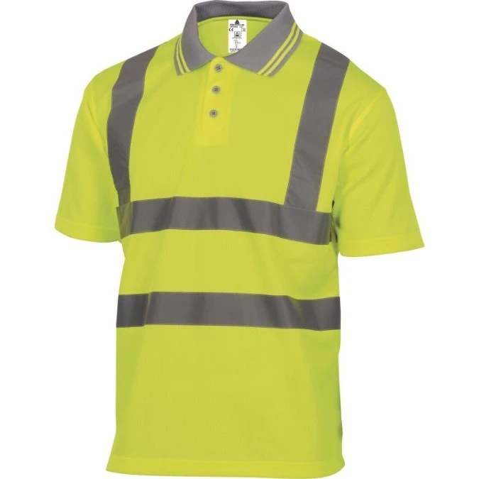 Polo ostrzegawcze z krótkimi rękawami z poliestru kołnierz zapinany na guziki 160 g/m2 kolor żółty fluo rozmiar XL OFFSHJAXG