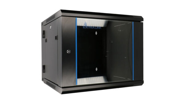 Szafa rack montowana na ścianie, dwusekcyjna Extralink 9U 600×600 AZH Czarna