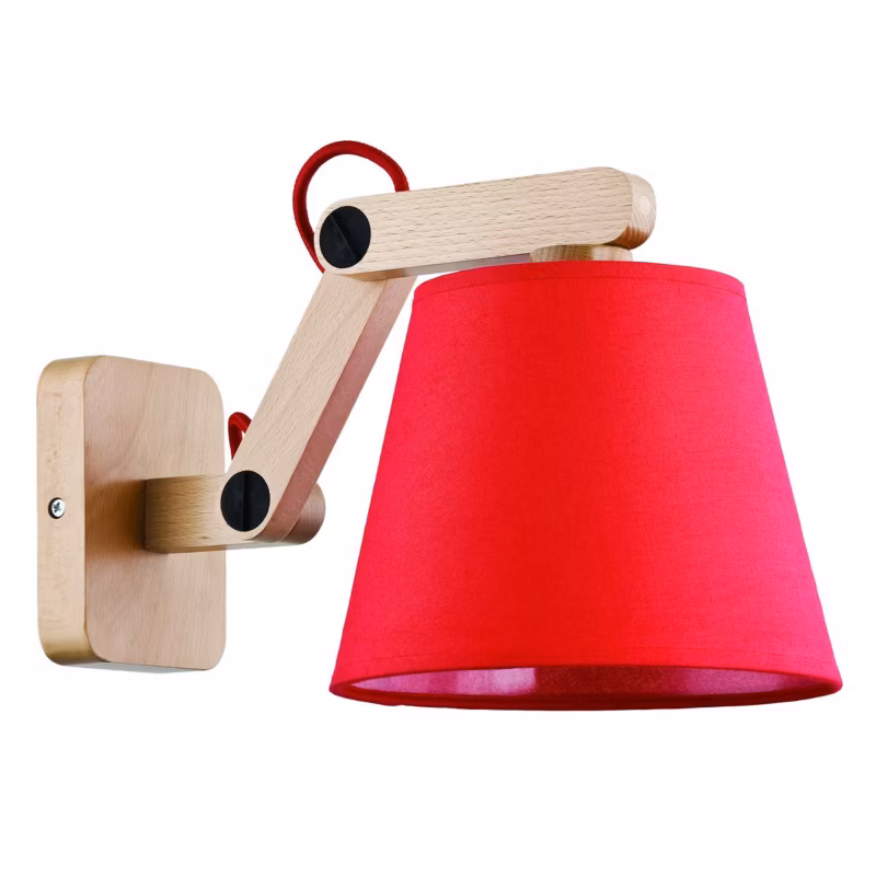 Kinkiet czerwony klosz Alfa JOGA jasne drewno 1xE27x15W IP20 – 1 szt.