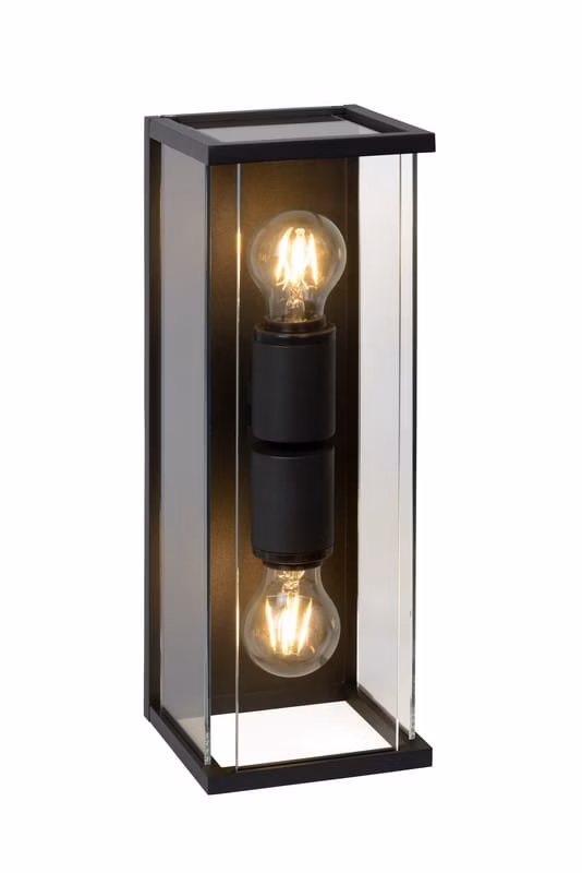 Kinkiet ścienny zewnętrzny Lucide Claire-Led czarno-transparentny 2 x E27 x 15W IP54 wym: 40 x 14 x 14 cm – 1 szt.