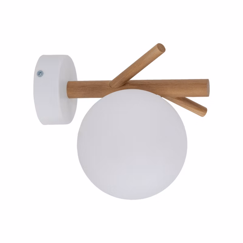 Kinkiet TK-Lighting Sheron drewno klosz kulka mleczna – 1szt.