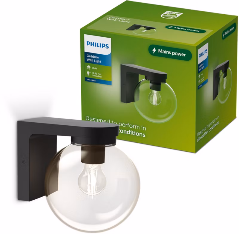 Kinkiet Ogrodowy Ulio Philips Lampa Zewnętrzna Elewacyjna LED E27 IP44 Czarna 1 szt.