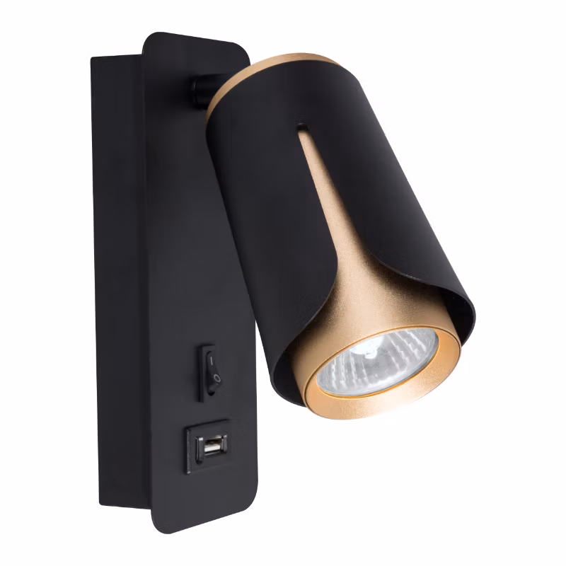 Kinkiet do czytania, DPM, 1 x GU10, 2 x USB, czarno-złoty, 1szt