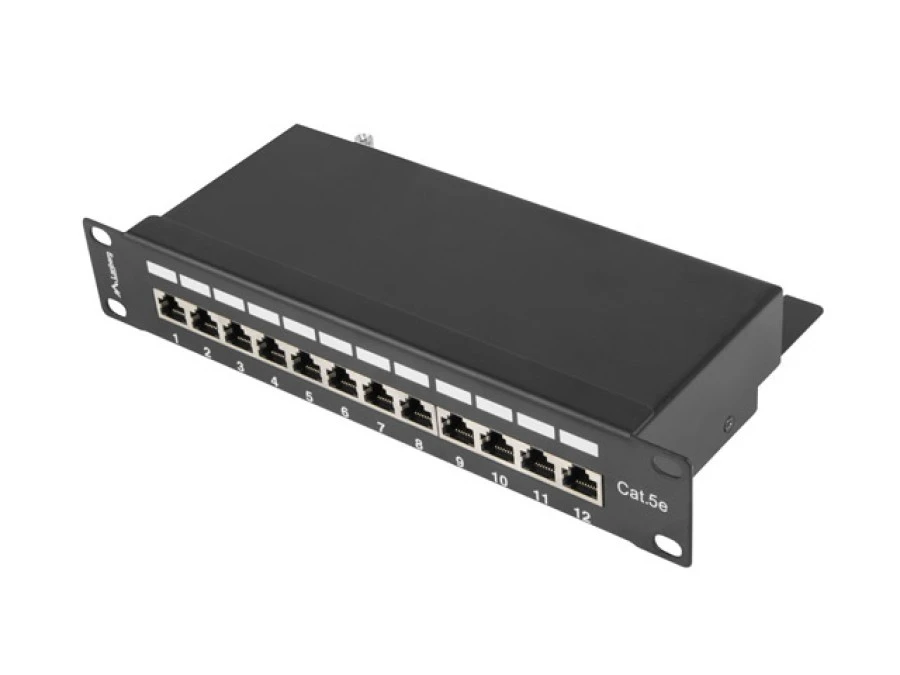 Patch panel 12 port 1U 10 ekranowany kat.5e czarny LANBERG PPF5‑9012‑B
