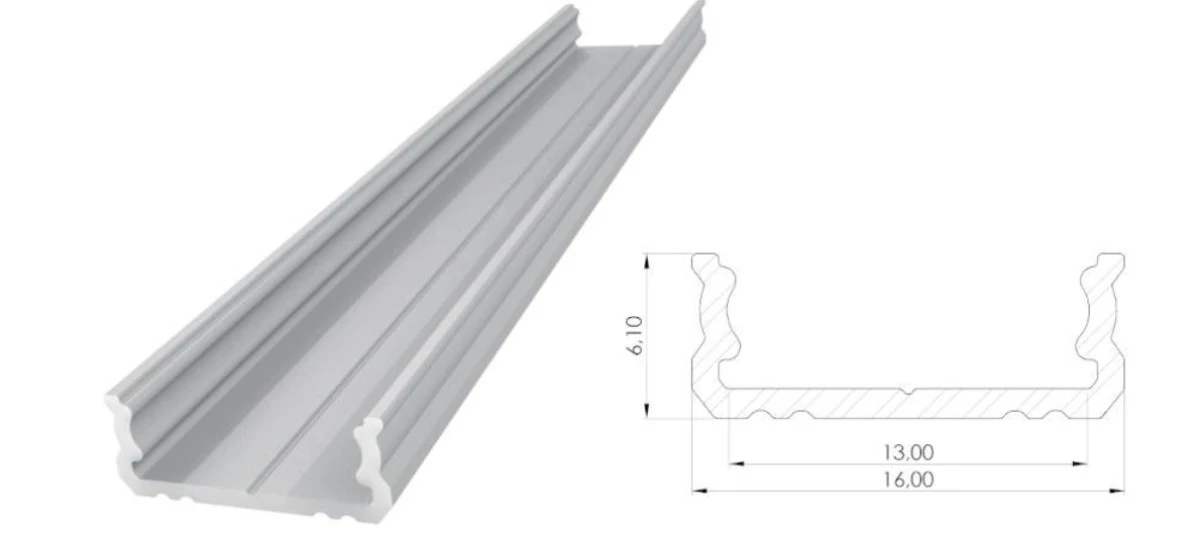 Nawierzchniowy profil LED surowy 6x16mm 2010mm AL12‑GLS1‑RW‑2020 GLALU
