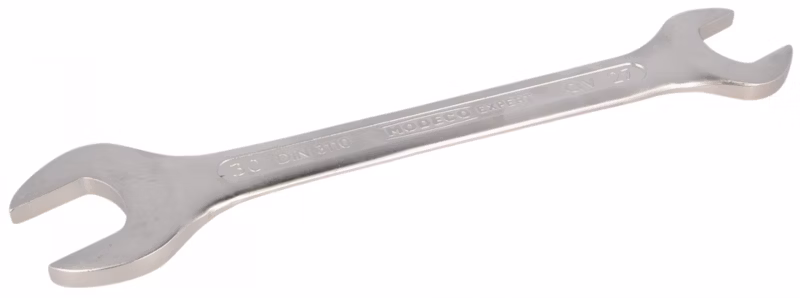 Klucz płaski dwustronny Modeco Expert 27×30 mm Cr-V satin – zawieszka plastikowa – 1 szt.