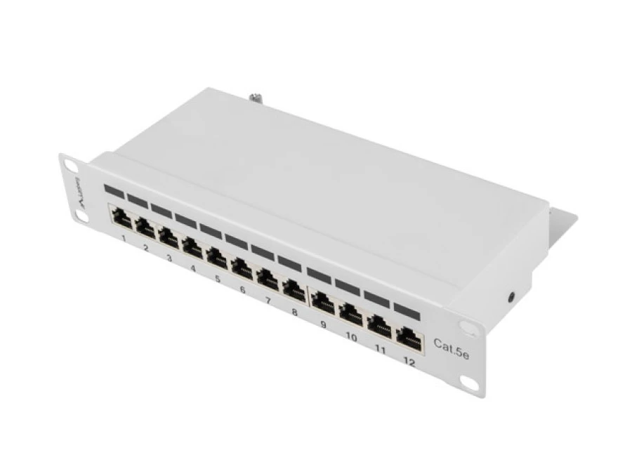 Patch panel 12 port 1U 10 ekranowany kat.5e szary LANBERG PPF5‑9012‑S