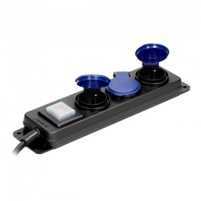 Przedłużacz warsztatowy bryzgoszczelny z wyłącznikiem IP44, 3 gniazda 2P+Z IP44, przewód gumowy, H05RR‑F 3×1,5mm²,OR‑AE‑13296/5M