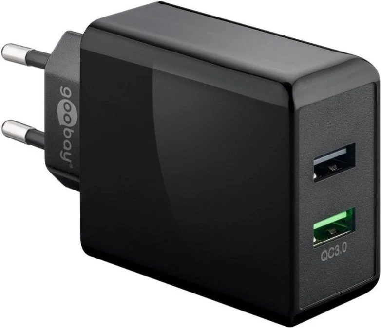 Podwójna szybka ładowarka USB QC 3.0 (28 W) czarny 44956