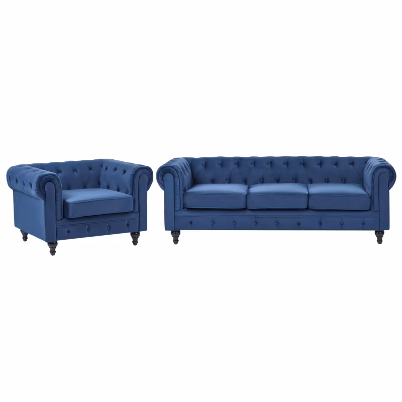 Komplet wypoczynkowy dla 4 osób Chesterfield Welur Granatowy 1 kpl