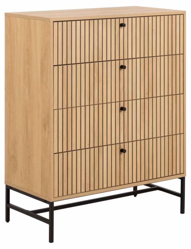 Komoda Albany ACTONA komoda ryflowana z 4 szufladami dąb naturalny nowoczesna na nóżkach 80 cm 1 szt.