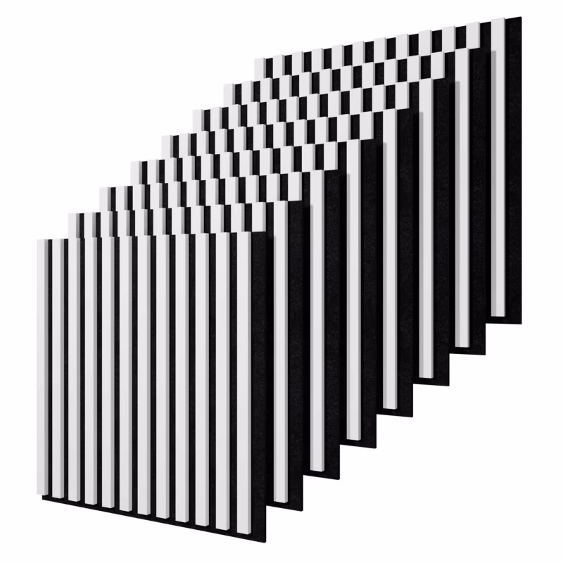 Lamele ścienne na czarnym filcu Stegu, białe panele akustyczne 60×60,5cm 8 szt.