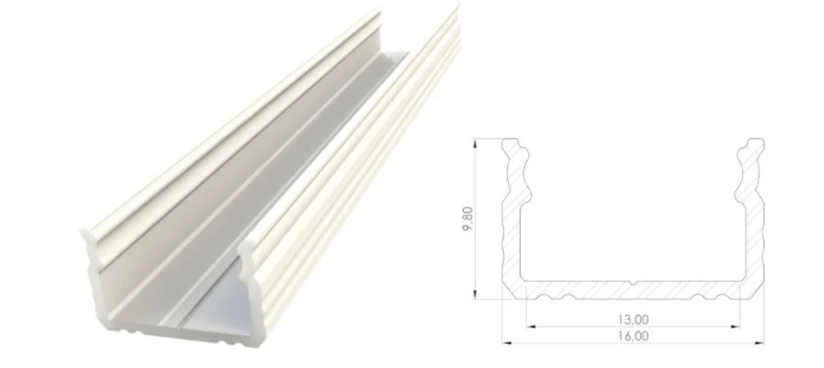 Nawierzchniowy profil LED biały lakier 9x16mm 2010mm AL12‑GLS2‑LW‑2020 GLALU
