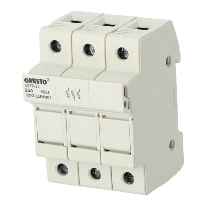 Podstawa bezpiecznikowa 25A 3‑biegunowa 3P (1000V DC) 3‑modułowa na wkładki 10x38mm ONESTO