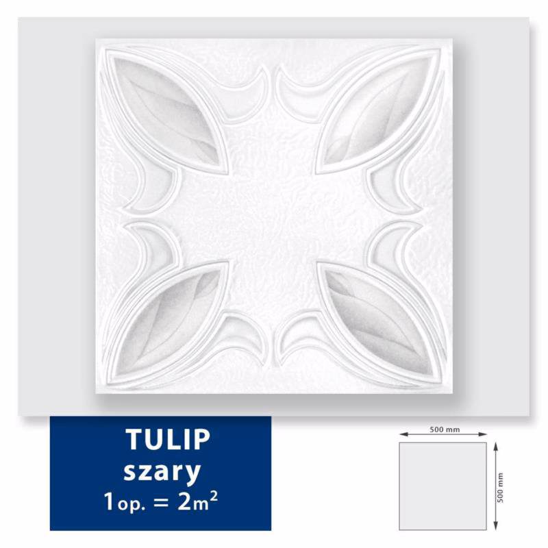 8x Kaseton sufitowy / Panel dekoracyjny 3DExclusive Tulip szary 50×50 XPS, lekki, łatwy montaż, efekt nowoczesnego wnętrza 2 m2