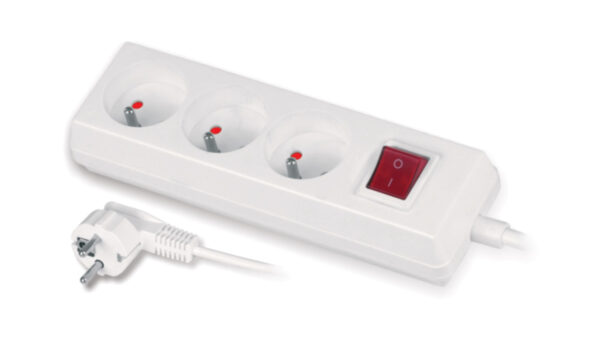 Przedłużacz z wyłącznikiem 3-gniazda z/u 10A 1,5m /OMY 3×1/ biały PS-370WS