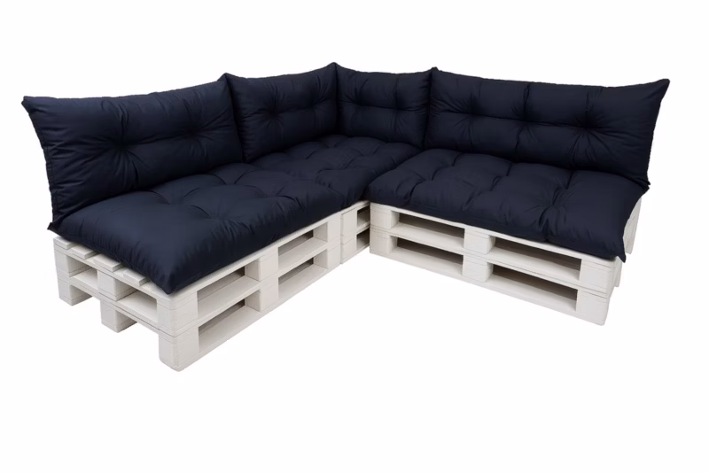Komplet 7sztuk poduszek ogrodowych na palety Setagrden 3x120x50cm /3x120x40cm+60x40cm,granatowe dwustronne poduszki, 1szt
