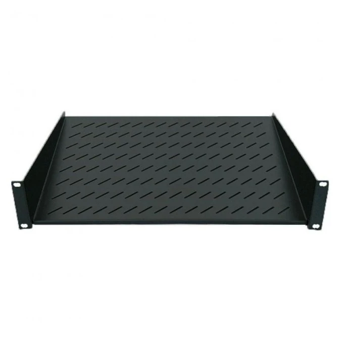 Półka 1U 150mm rack 19, 2 pkt mocowania, perforowana, czarna