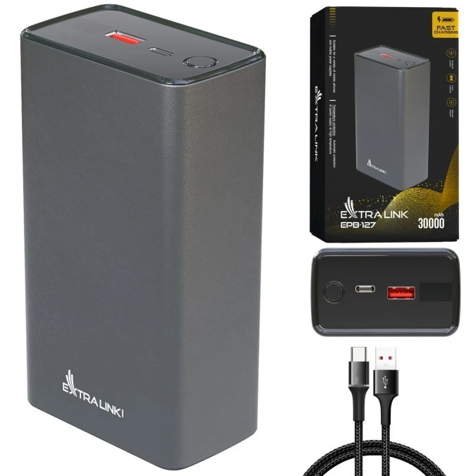Powerbank Power bank, 65W PD, USB‑C Extralink EPB‑127 30000mAh Srebrny